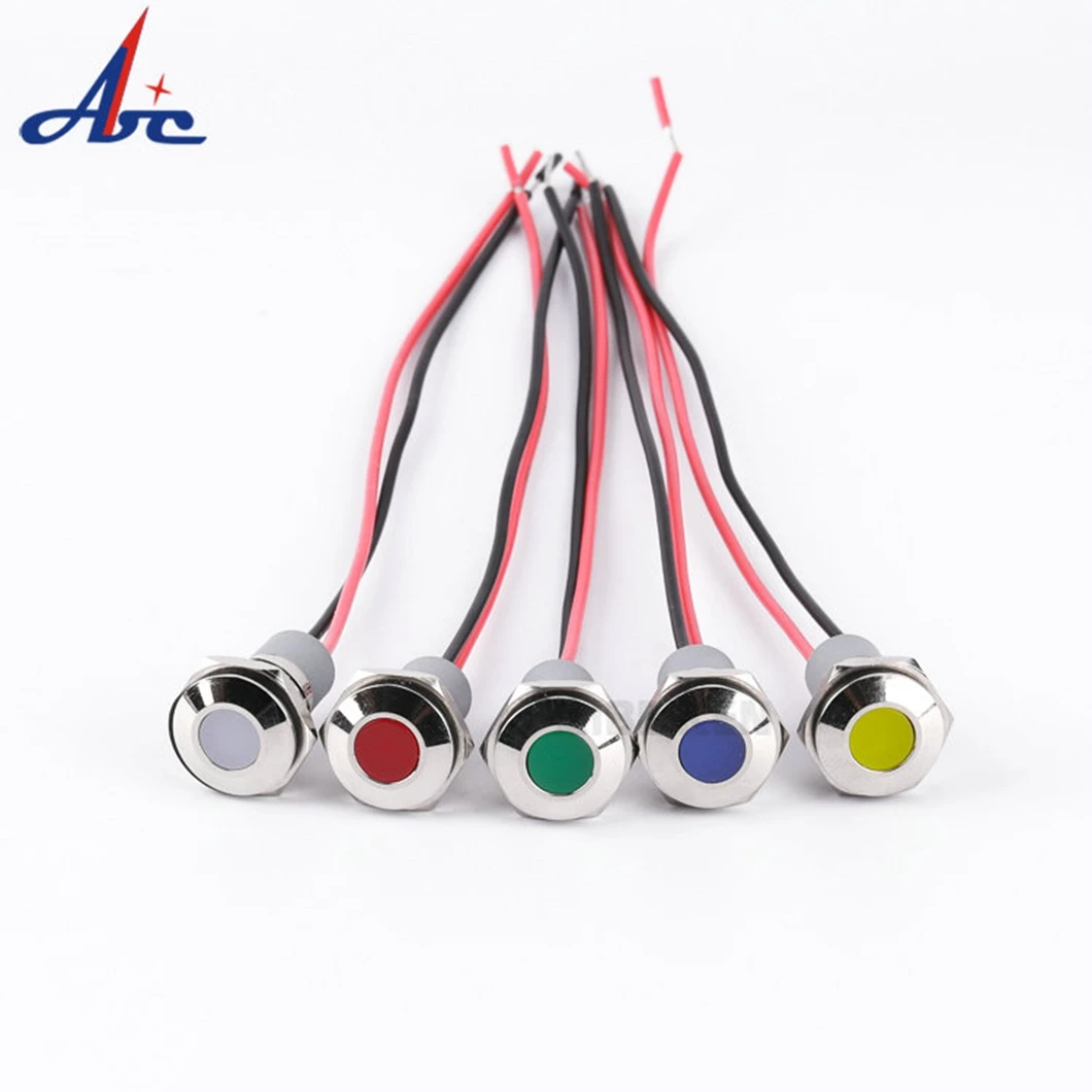 10pcs 14mm Flat Head Industrial Pilot Lamp AC/DC 3-220V LED Metal Indicator Light with 150MM Wire Cable LED Signal Light