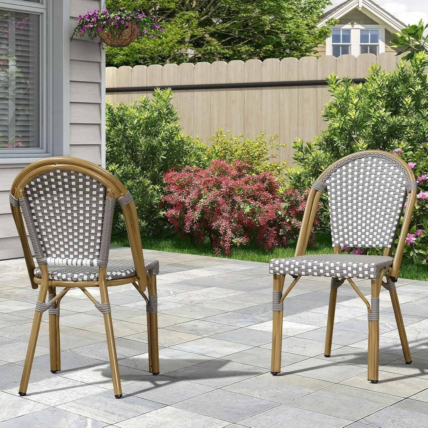 

Chair (Set of 2) French Hand-Woven Wicker Chairs for Outdoor Patio Porch Garden Indoor, Bamboo Print Finish,, Customized