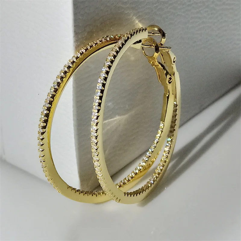 SOMILIA 925 Sterling Silver Hoop Earrings For Women 18K Gold Classic Women\'s 40mm Earring Cерьги Kольца Jewelry