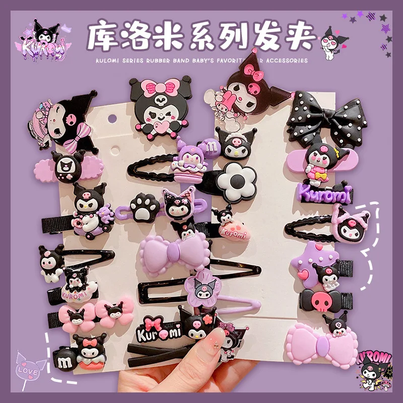 

14Pcs Cute Cartoon Kuromi Children Hair Clip Set Sanrio Little Girls Bb Clip Kid Hair Ornaments Accessory Bangs Hairpin Headwear