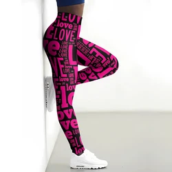 Leggings da donna Love Letter Pattern Stampa Leggins fitness Leggings da yoga alla moda Leggings a vita media Push-up femminile