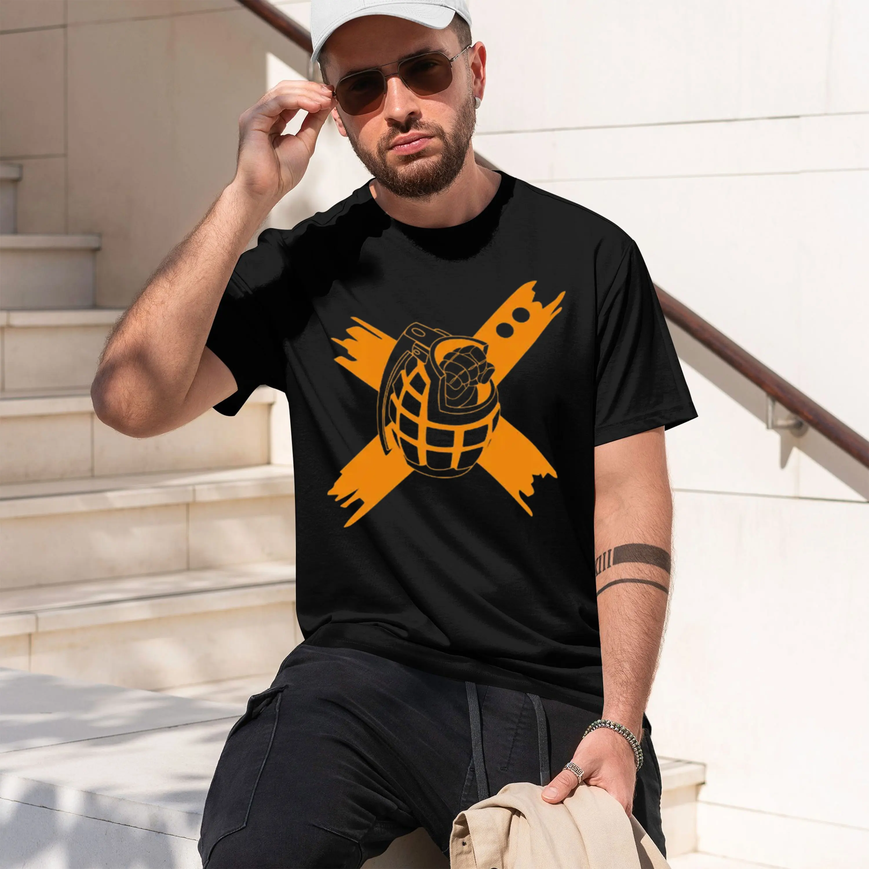 Orange with Crossed Blades Stylized and X- BladesTactal EmblemOrange Themed Combat Graph Womens 2026 New Model Men’s Short-sleev