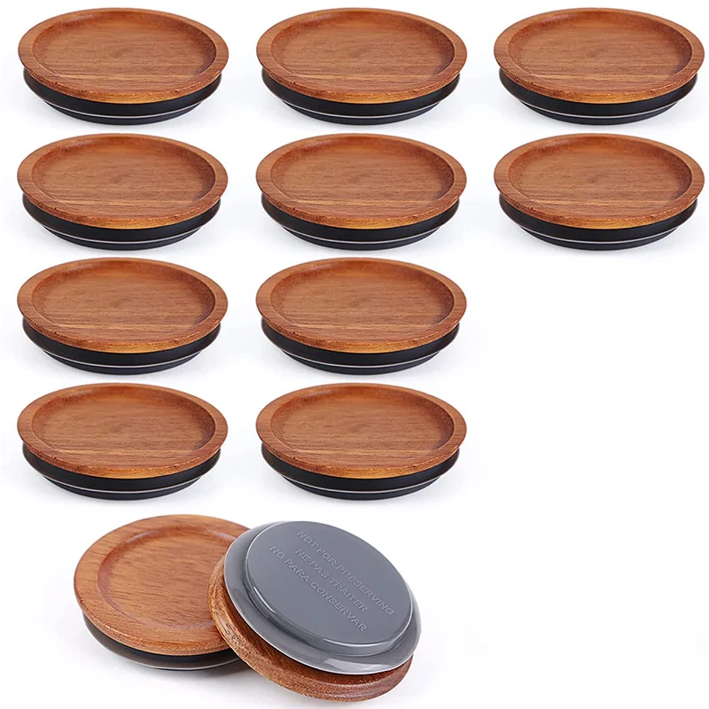 12Pcs per Pack Wooden Storage Lid, Canned Spherical Tanks, Sealed with Airtight Silicone, Brown, Smooth, Conventional Mouth