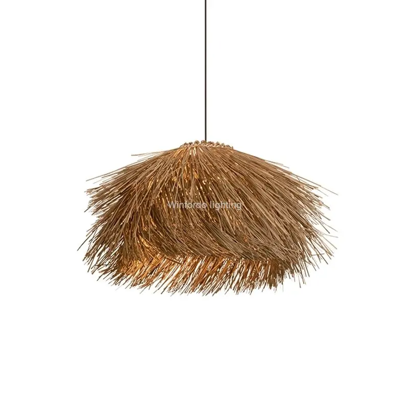 2023 Japanese Retro Hand Woven Rattan Led Pendant Lights Restaurant Bar Home Decor Bedroom Dining Room Chandeliers  Room Decor