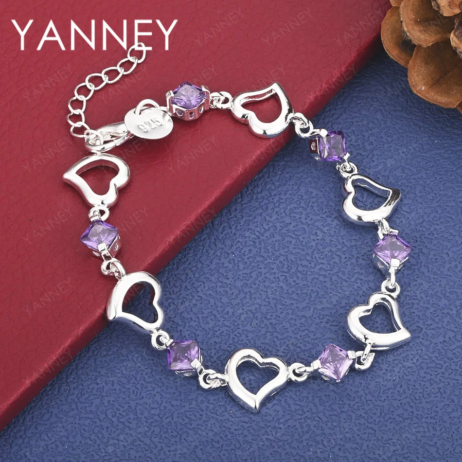 925 Sterling Silver 8 Inch Exquisite Purple Zircon Bracelet Women Jewelry Wedding Party Gift Engagement Jewelry Fashion
