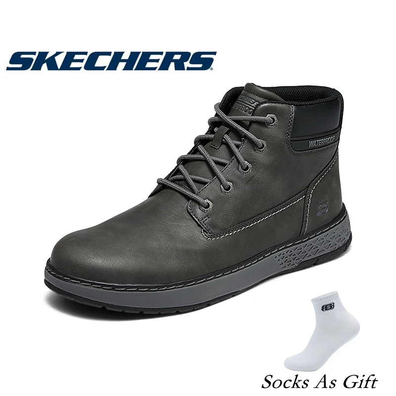 

Skechers Original Men Boots Autumn Retro British Leather Boots Outdoor Trend Men's Platform Motorcycle Boots botas para hombre