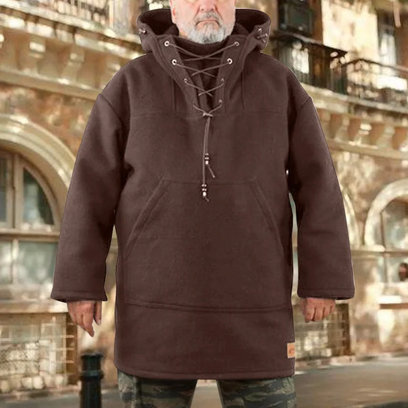 2023 mittelalter liche Larp Wikinger Kostüm lässig neue mittellange lässige Woll jacke Pullover Top erwachsene Männer Woll material Mantel Cosplay