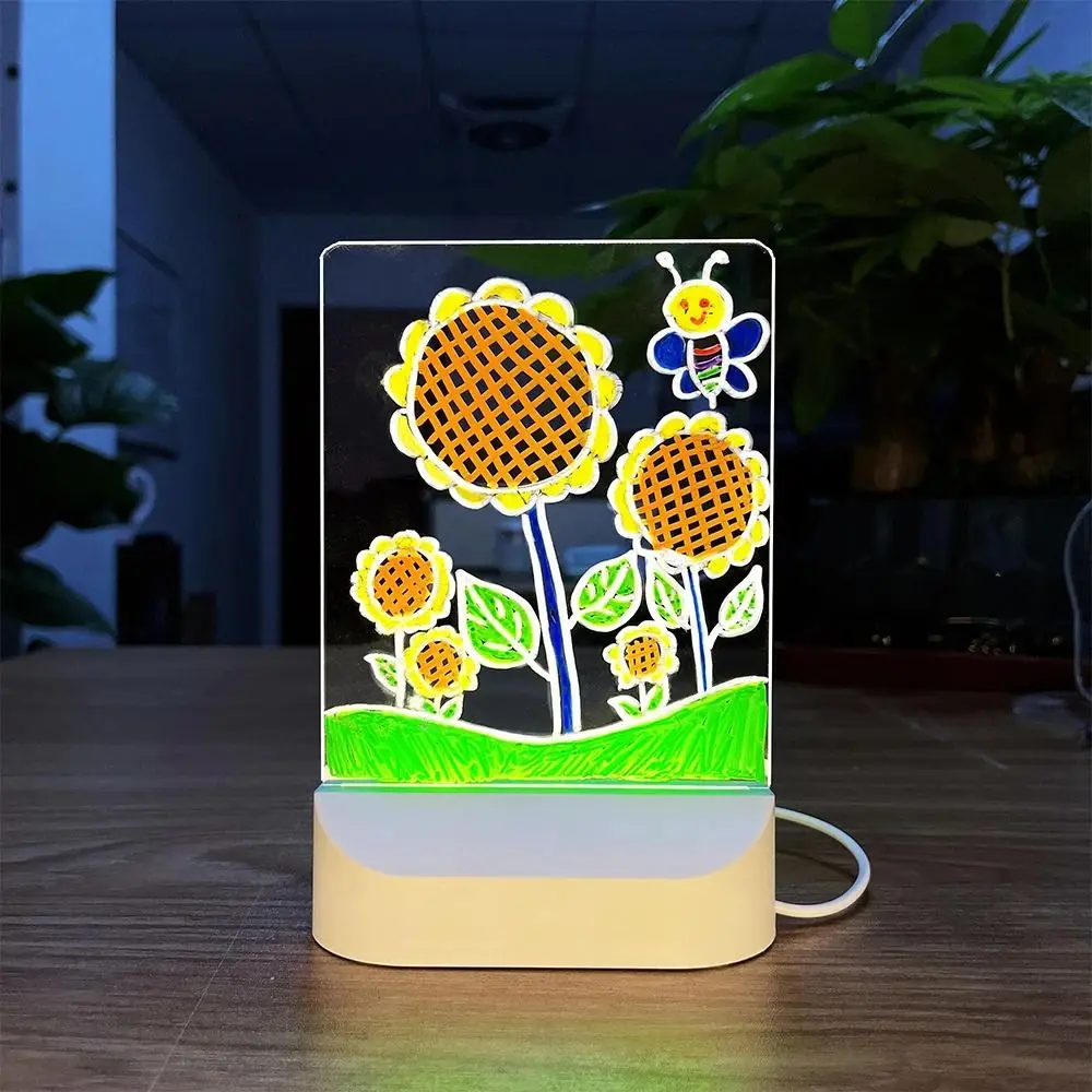 Planche à dessin LED créative avec veilleuse, planche d'écriture lumineuse transparente, décorative avec 7 stylos colorés, DIY bricolage