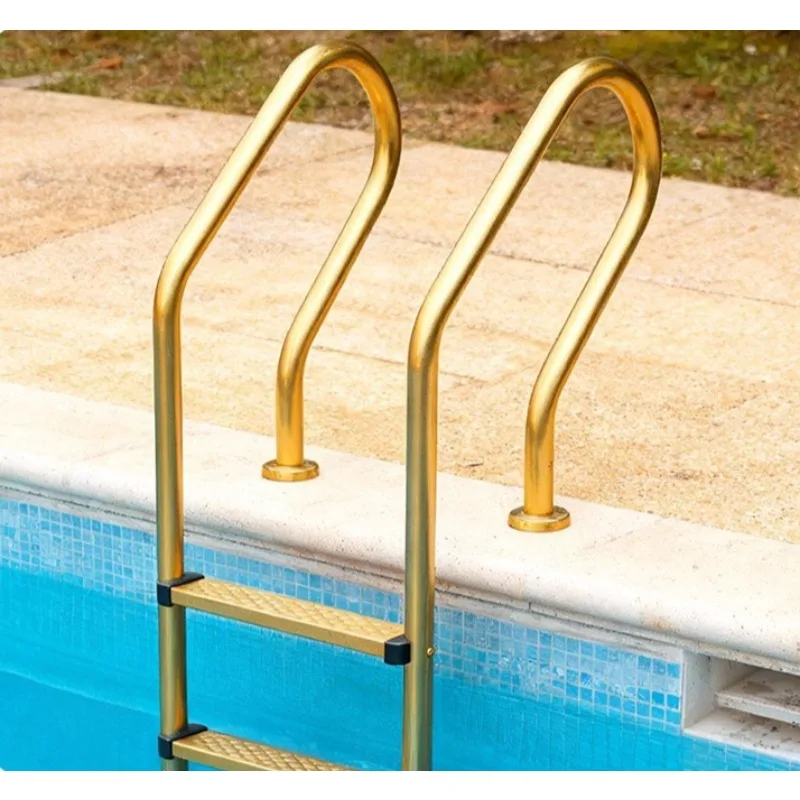 

Grade 2/3 Gold Stainless Steel Anti-Slip Pool Ladder: 1.2mm Thick No Pre-installation Required, Suitable for Pools 0.8-1.4m Deep