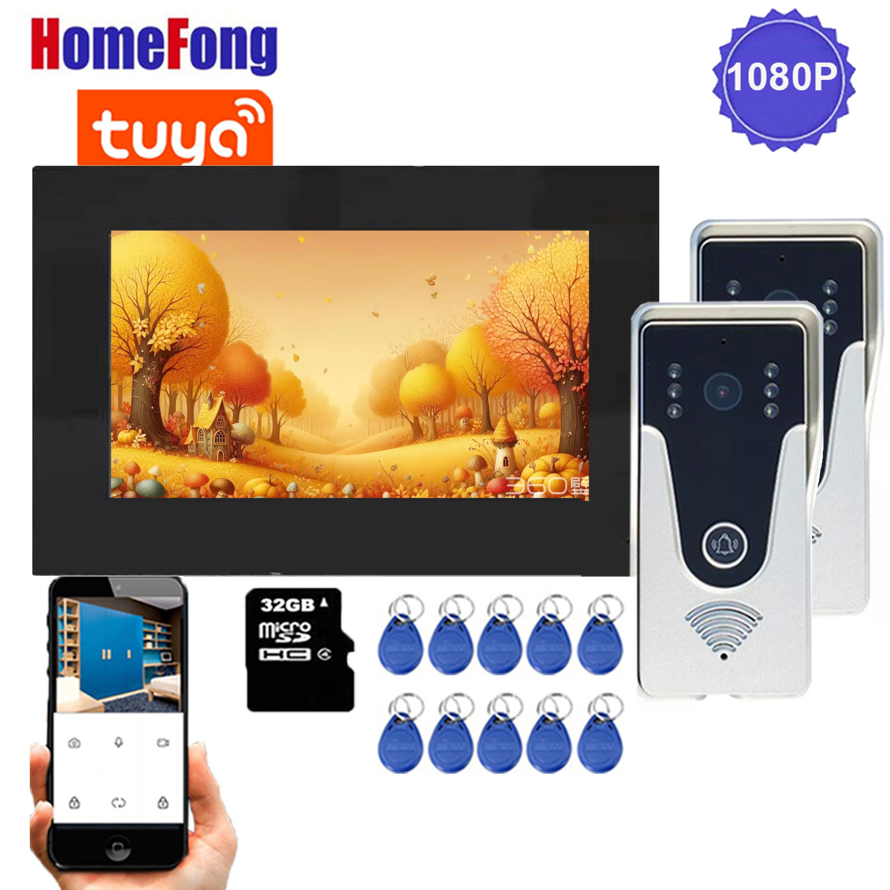 Homefong 7 Polegada sistema de intercomunicação wi fi para monitor casa transferência chamada telefone da porta 1080p rfid campainha porta desbloquear tuya app remoto