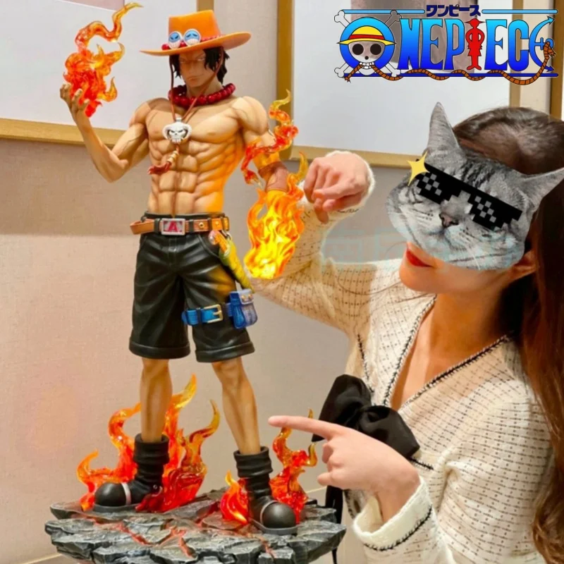 New 25cm One Piece Gk Fantasy Third Anniversary Flame Ace Miniature Version Figure Model Statue Anime Peripherals Toy In Stock