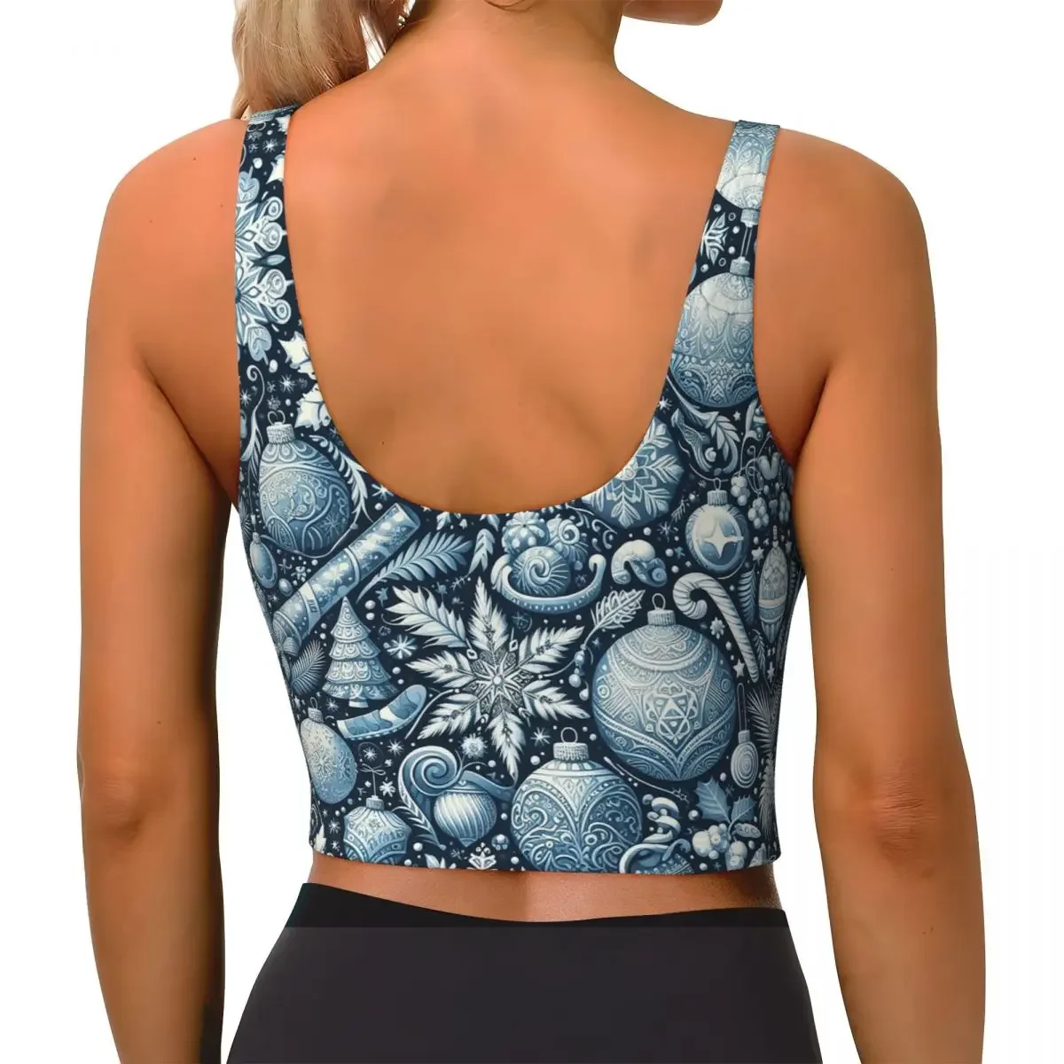 Custom Christmas.blue And White Women Sports Bra High Impact Vest Gym Workout Yoga Crop Tank Tops