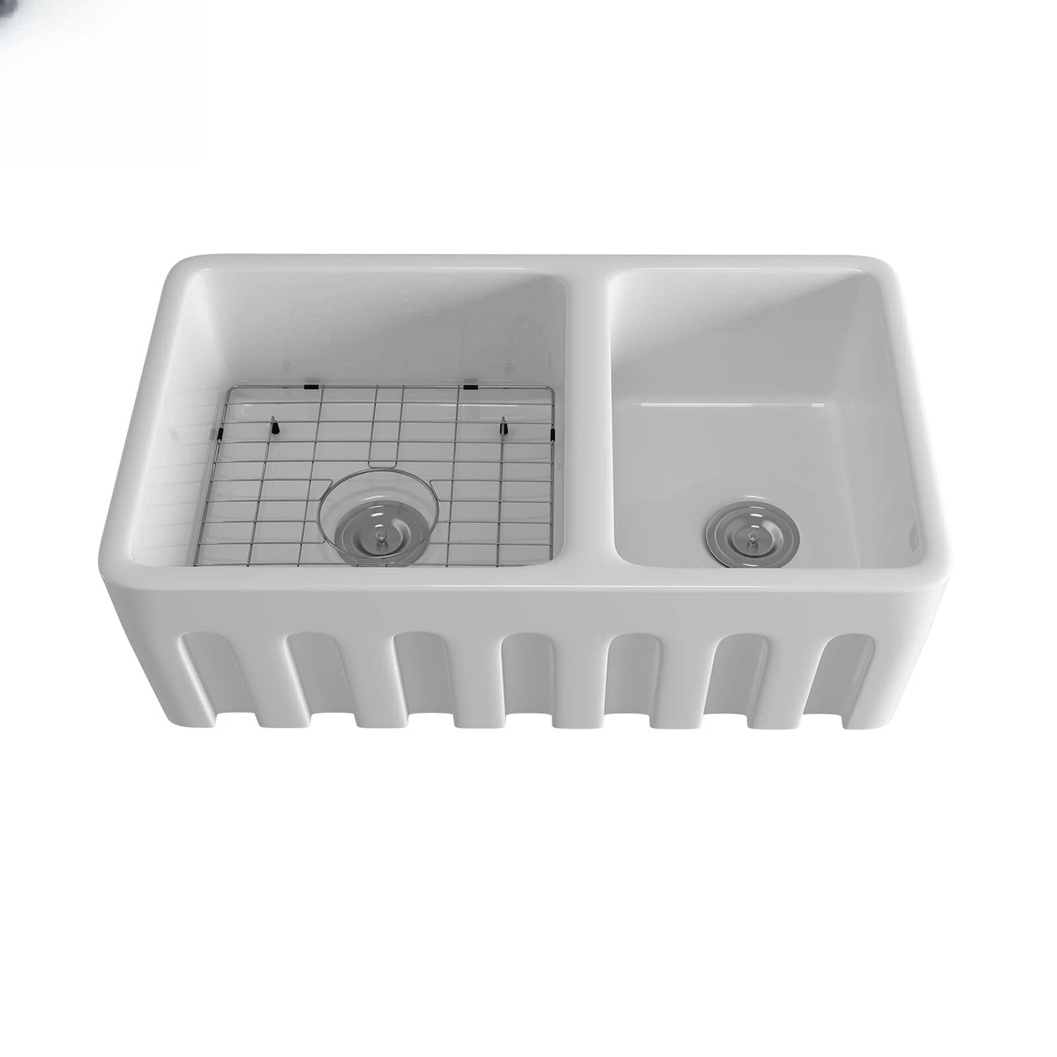 Farmhouse sink 33 inch kitchen sink double bowl 60/40 white ceramic refractory clay kitchen farm sink two pots