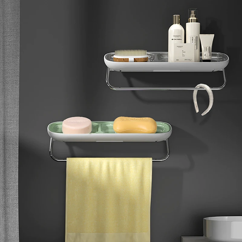 

Bathroom Storage Soap Box Kitchen Shelf With Towel Bar Wall-Mounted Drain Soap Boxes Soap Shelf Home Storage Organizer Holder