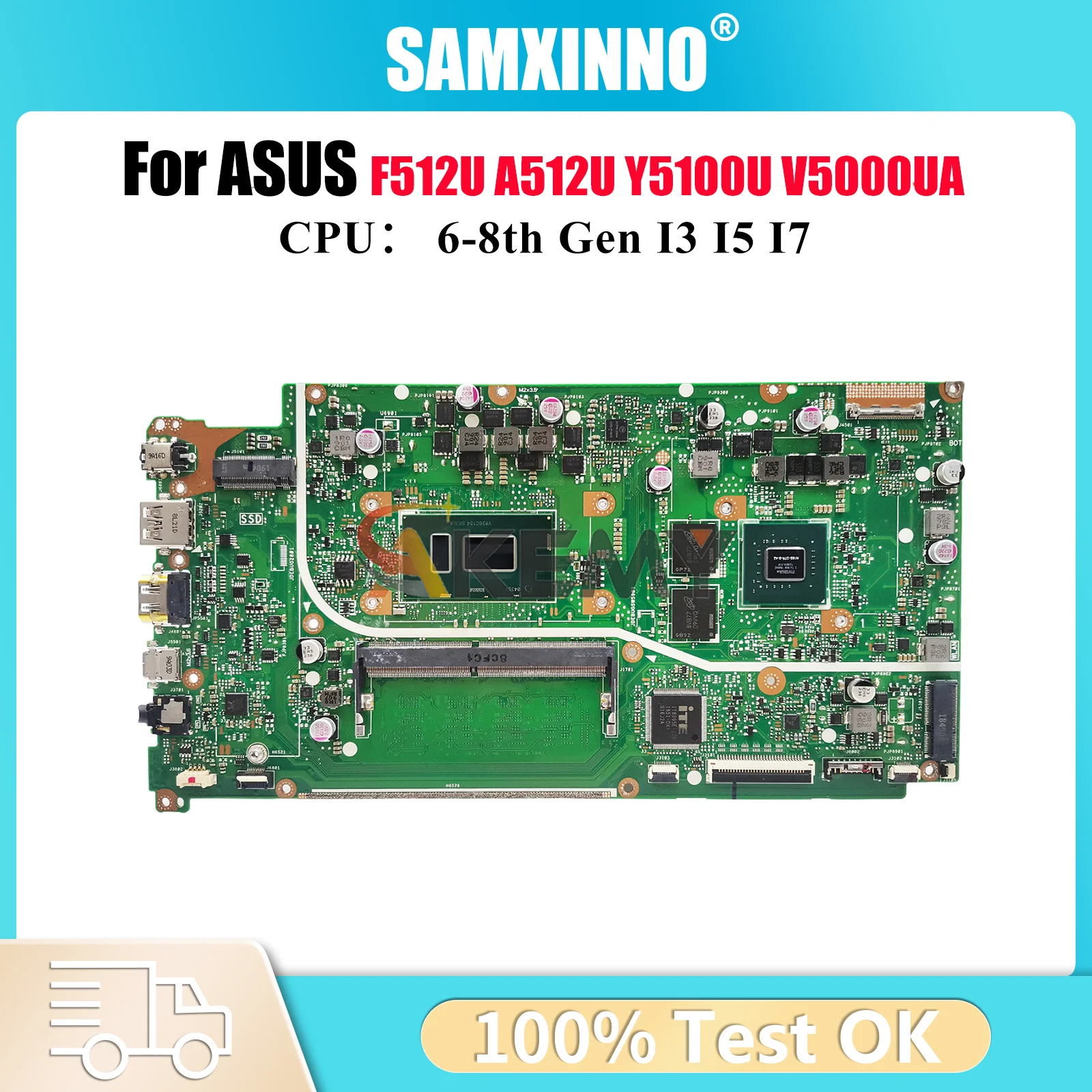 

X512UB Материнская плата для ноутбука ASUS VivoBook F512U X512UB A512U X512U Y5100U X512UF V5000UA Материнская плата с процессором I3 I5 I7 в порядке
