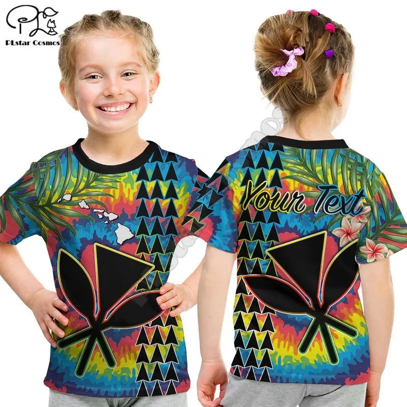 

Custom Personalised Hawaii Rainbow Tie Dye T Shirt KID Flowers Polynesian Hawaiian Tribal 3D Print T Shirts Summer Boy Girl Tops