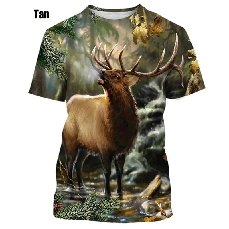 Summer Tops Men Women Elk Moose Deer Hunting Camouflage 3D All Over Printed Oversized Short Sleeve T Shirt Cool Clothing Tops