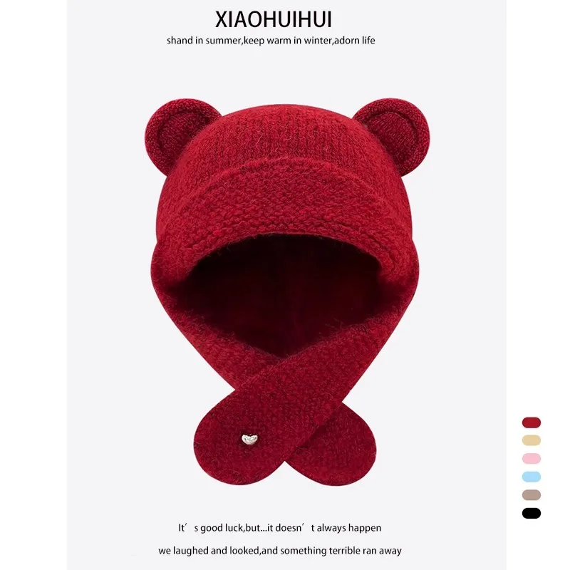หมวกบีนนี่ถักลายหูหมีน่ารัก สไตล์ Y2K สำหรับฤดูใบไม้ร่วงและฤดูหนาว แฟชั่นสำหรับการเดินทาง อเนกประสงค์ ป้องกันความหนาวเย็น ปิดหูได้ หมวกบาลาคลาวาสำหรับผู้หญิง