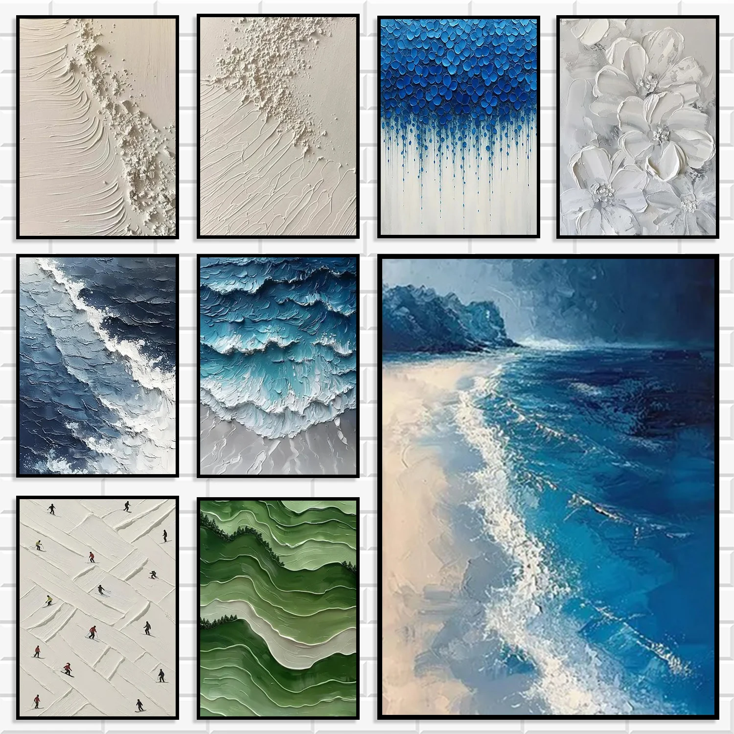 Impasto Textured Canvas Poster Thick Brush‑Stroke Ocean Wave Mountain Floral Abstract Landscape Wall Art for Home Interior Decor