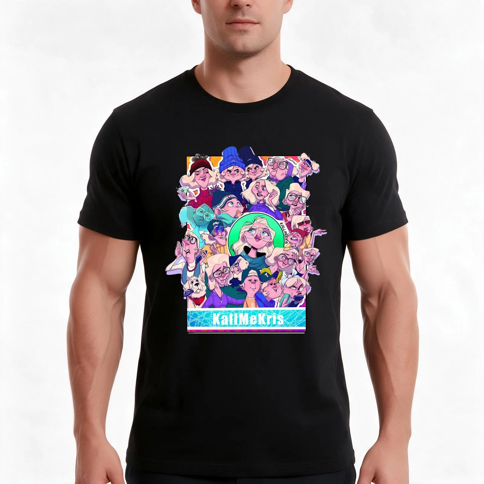 kallmekris art drawing T-Shirt, Summer Casual Cotton Tee, Oversized Streetwear Tops, Vintage Graphic Print, Unisex Men Women