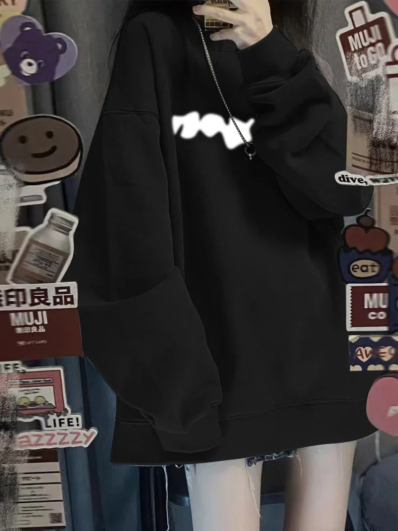 

2024 New Korean Women Oversized Sweatshirts Cotton Letter Print Hoodies Tops Long Sleeve Spring Winter Sweatshirt Pullovers Y2k