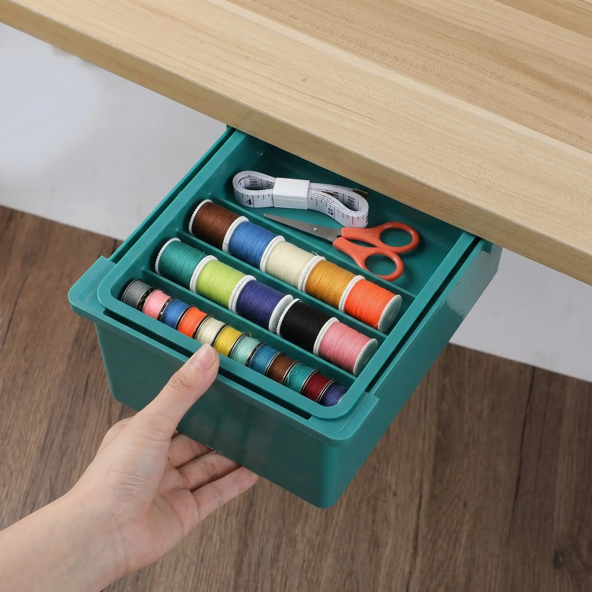 

Three Tier Under Desk Drawer Storage Box Sturdy Plastic Desktop Organizer for Tools Crafts Supplies Industrial Office Workspace