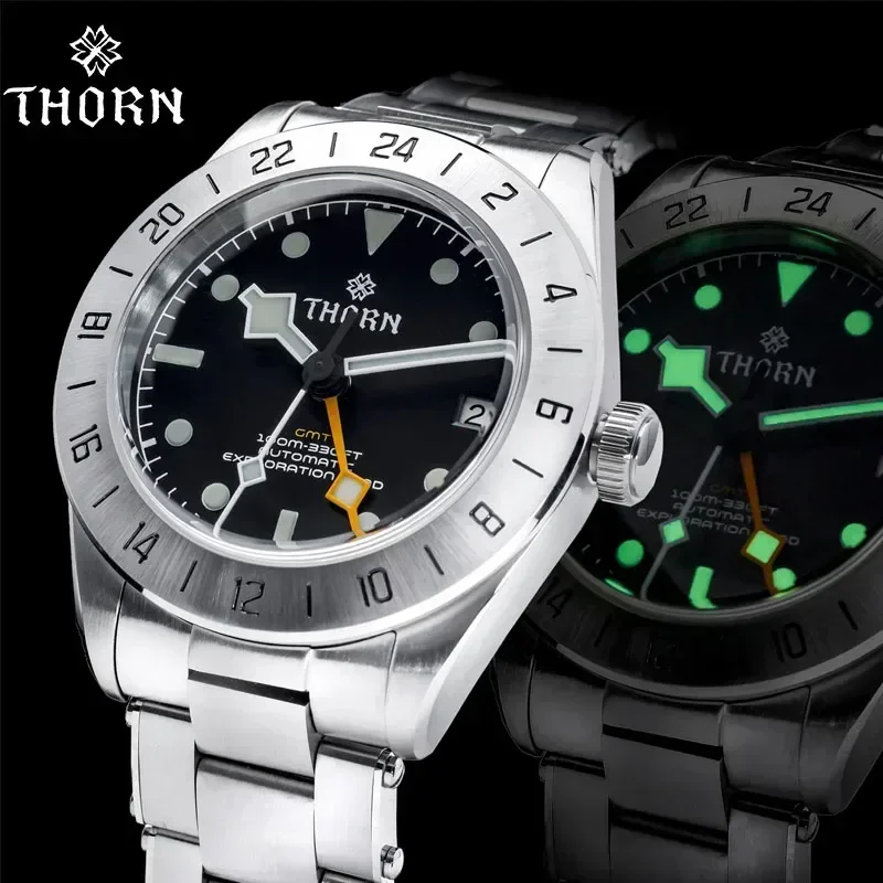 

THORN GMT Vintage 39mm BB Watch Dual Time Zone Watch NH34 Movement Automatic Mechanical Biwan Waterproof Watch For Men