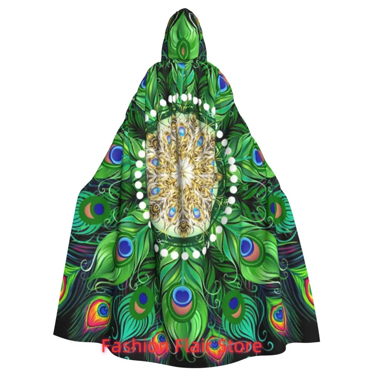 Capa larga con capucha de plumas de pavo real coloridas, disfraz Medieval de bruja, capa de Cosplay, Halloween, vampiro, adulto, Unisex