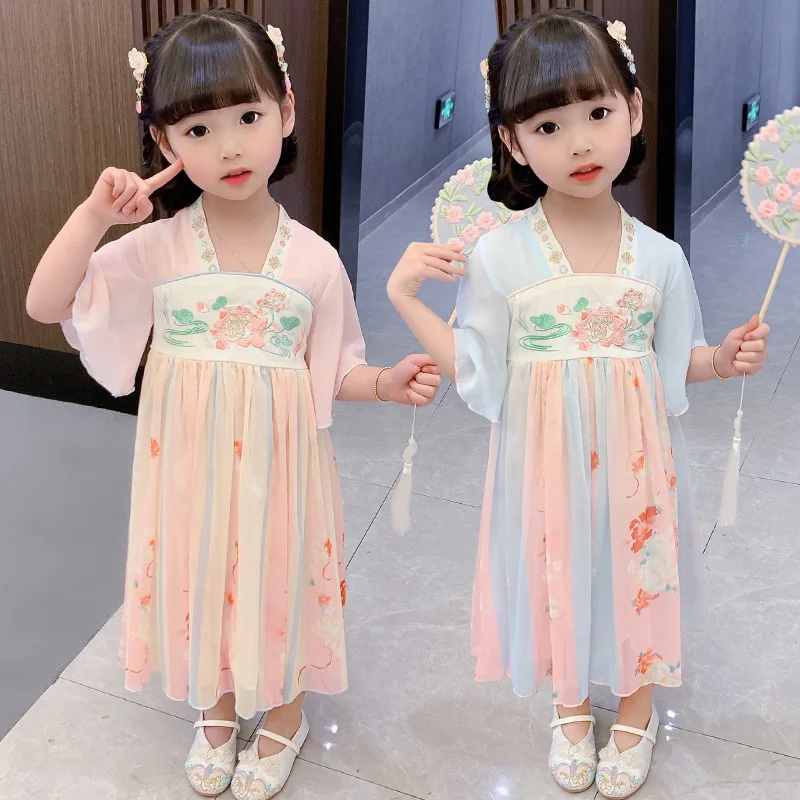 

2024 Summer Children's Wear Chinese Style Girls' Hanfu New Small and Medium sized Children's Lotus Children's Fairy Hanfu Skirt