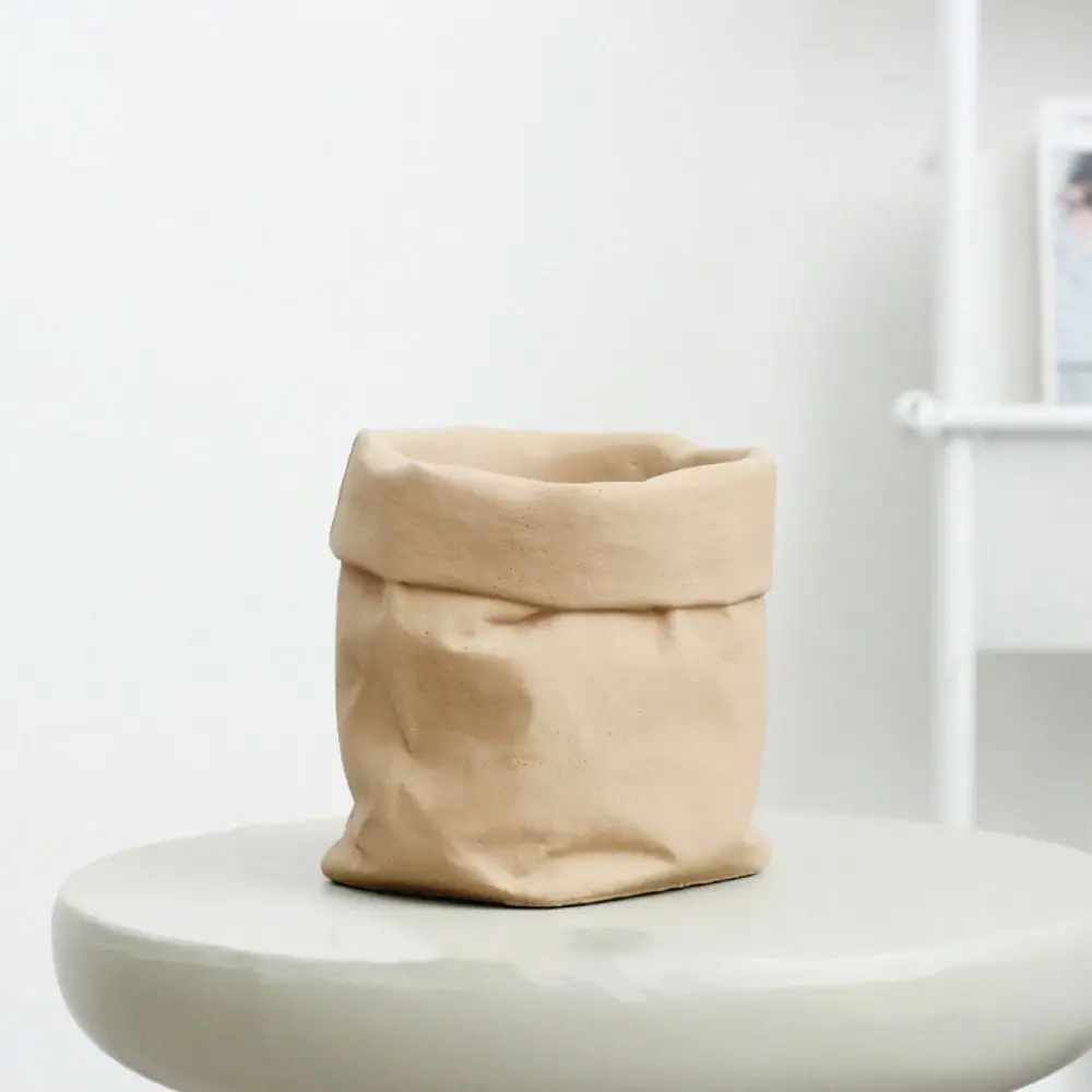 Imitation Paper Bag Flowerpot Cement Handicraft Vase Ornament Simulated Hydroponic Flower Holder