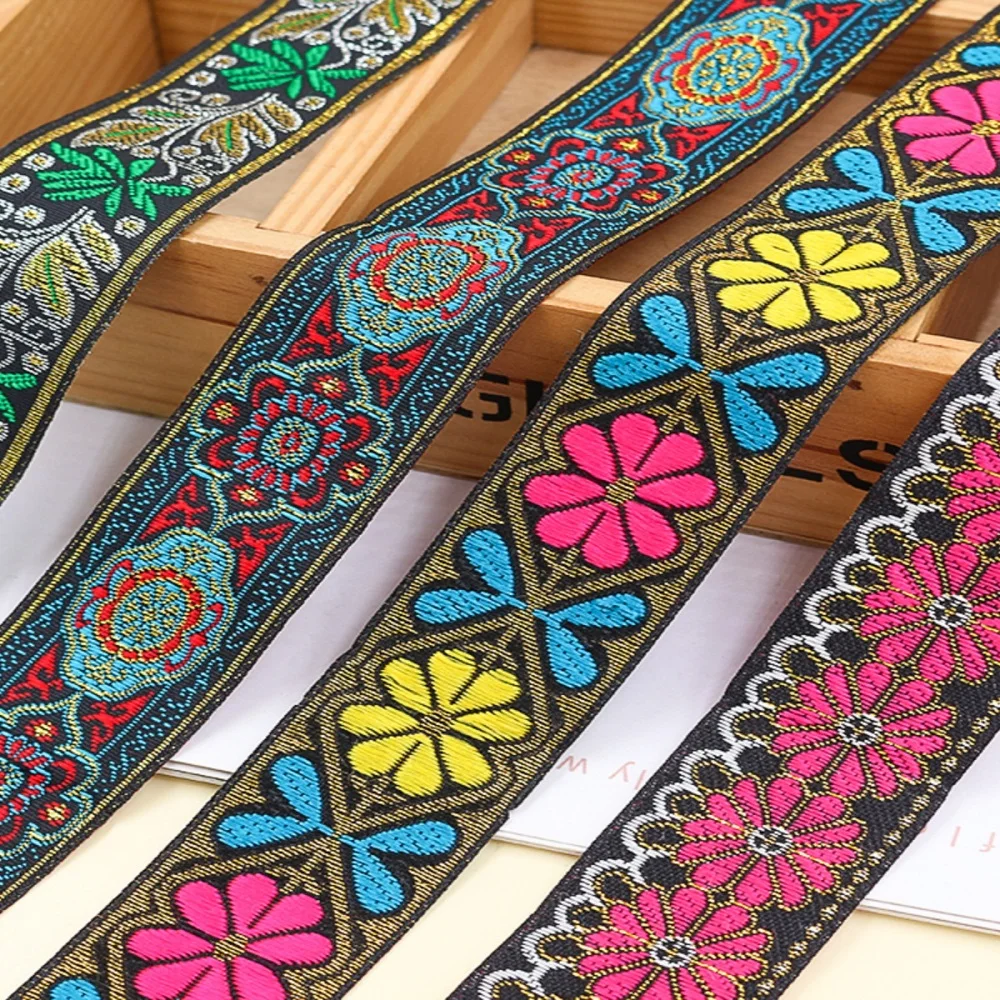 Vintage 7-meter Jacquard Ribbon & 1.3-inch Embroidered Woven Ribbon. Ideal for Eid   Mubarak, floral fabric trim & boho style.