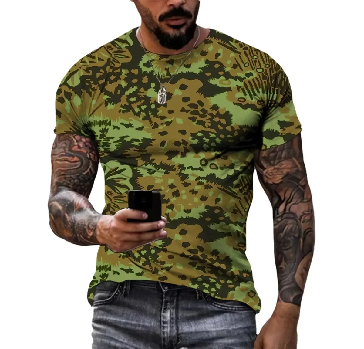 Summer Camouflage Pattern T-shirt Men\'s And Women\'s Fashion Casual Printed Clothing Oversized Street Clothing Short Sleeve Top