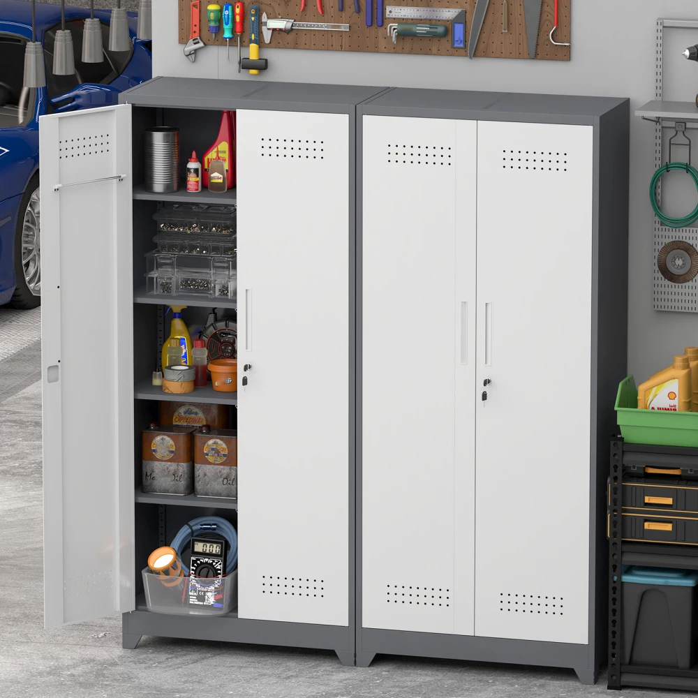 

Gray Metal Lockers & Cleaning Tool Cabinets 72" - Locking Doors, Adjustable Shelves For Kitchens/Offices/Shops