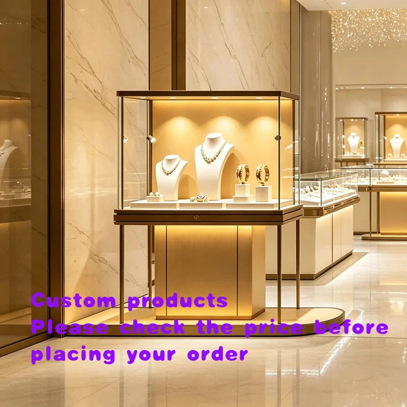 custom.Light-luxury Custom Glass Jewelry Display Cabinet Stainless Steel Showcase Shopping Malls Chain Stores Jewelry S