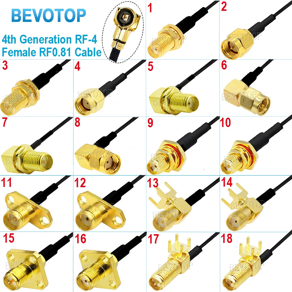 10PCS/Lot SMA Cable SMA Male/Female to IPX/MHF4 Female Jack WIFI Antenna RF Cable RF0.81 Pigtail Extension Cord BEVOTOP