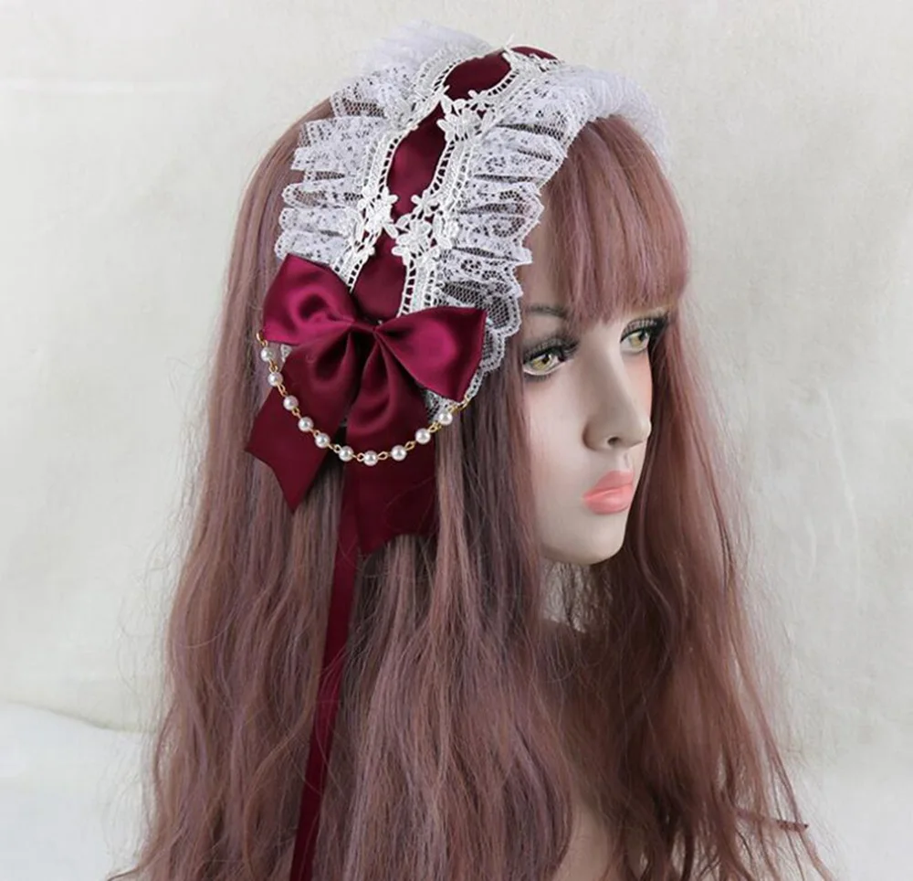 Sweet Lolita Bowknot Maid Headdress Women Girls Japanese Style Anime Ruffled Lace Headpiece Headband