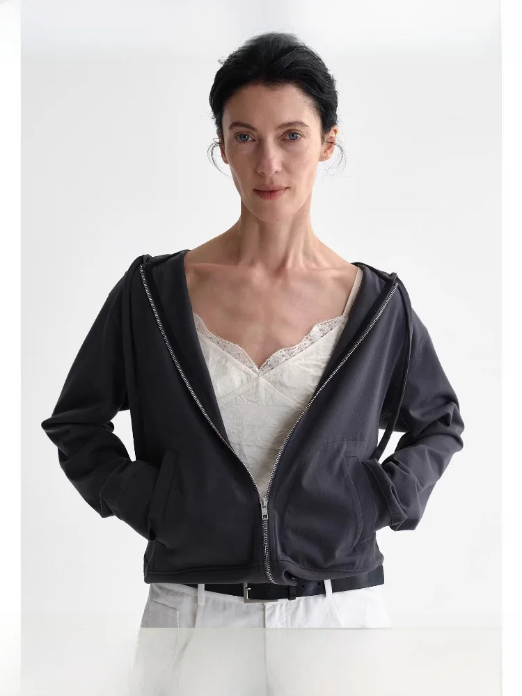 

Planites Soft Skin-Friendly Waed Cotton Hoodie Jaet Loose Fit Zipper Closure Casual ort Sve Women's Sweatirt