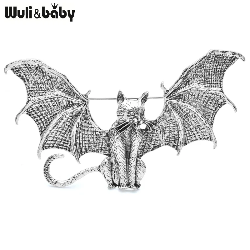 Wuli&baby Vintage With Wings Cat Brooches For Women 2-color Metal Flying Cat Elf Party Casual Brooch Pins Gifts