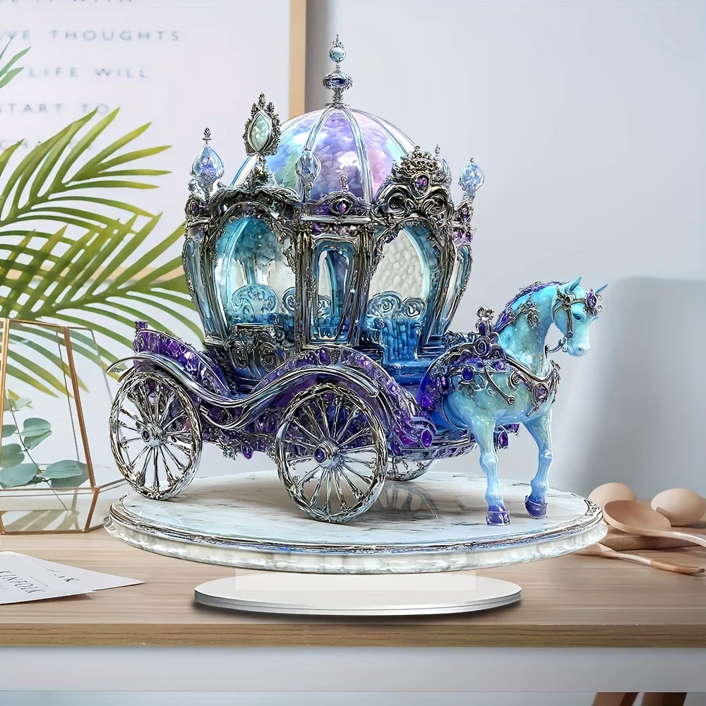 

1Pc Bohemian Style Blue Carriage Acrylic Decorative Base -8.66 "X7.8" Desktop Display - Perfect For Christmas Decoration And