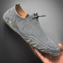 Mocasines de cuero con agujeros elásticos para hombre, zapatos de conducción informales, cómodos, de marca de lujo, de alta calidad, a la moda, talla grande