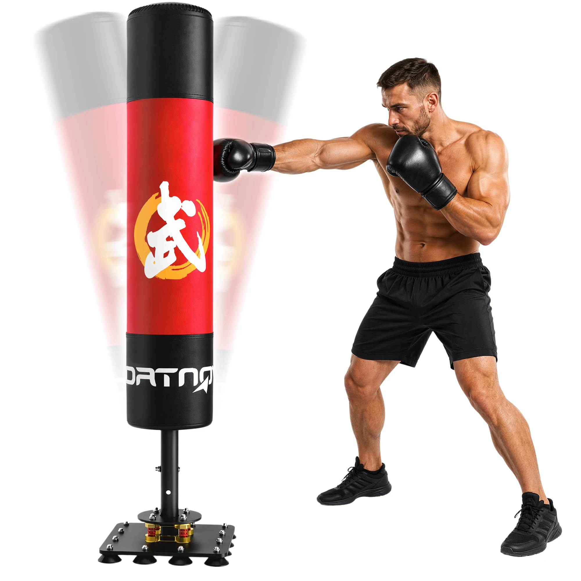 Sportnow Staande Bokszak voor Volwassenen 156 Cm, Zware Boksbal met 12 Zuignappen, Schokabsorptie, voor Kickboksen, MMA, Muay Thai, Thuis Training