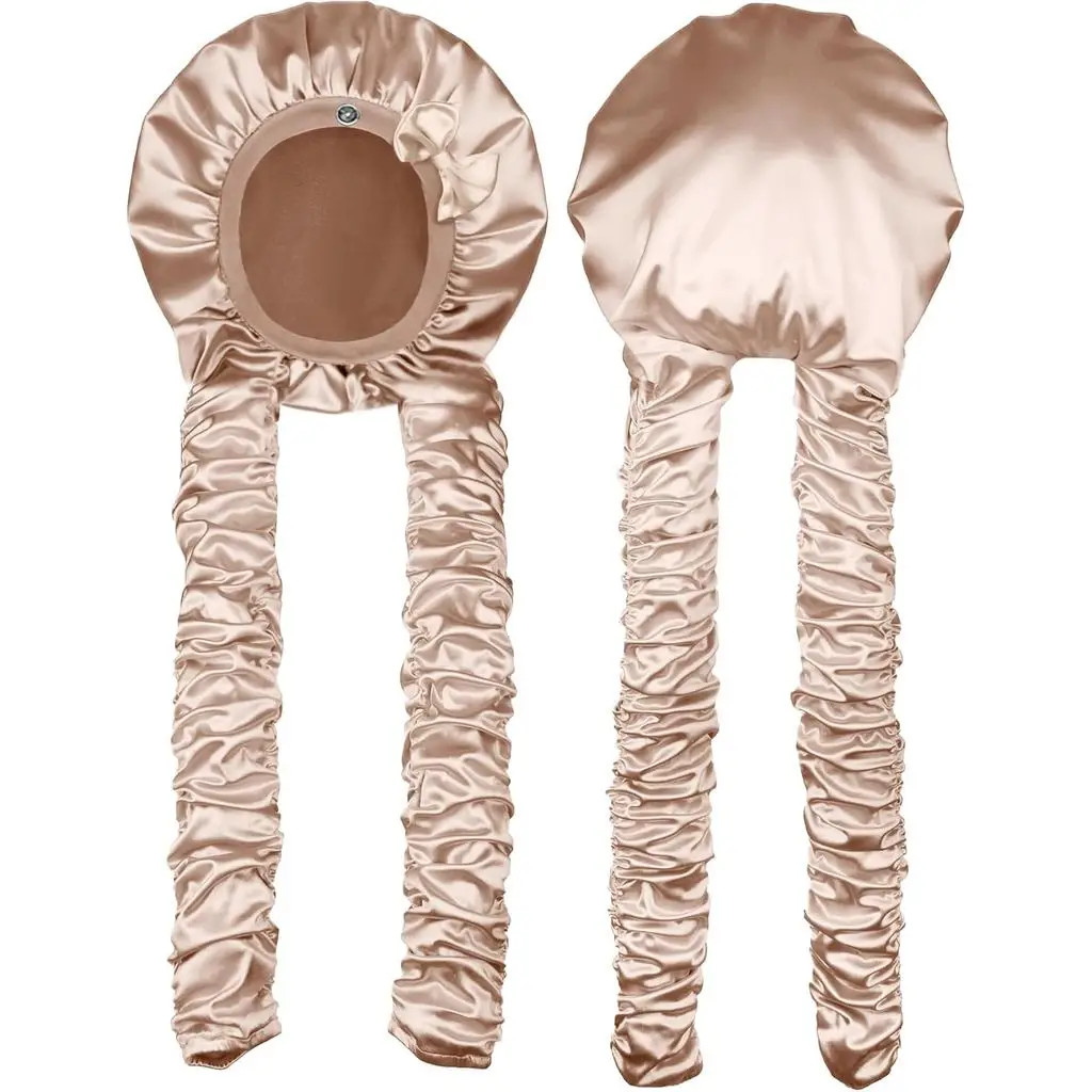 Heatless Curl Satin Bonnet for Sleeping, No Slip Sleep Bonnet with Long Curling Ribbons for Braids & Long Hair