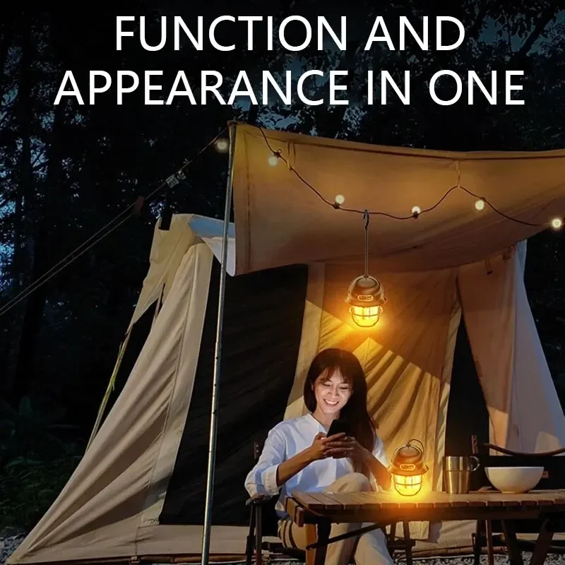 Camping Lamp LED Retro Hanging Tent Lamp Waterproof Dimmable Camping Lights Emergency Light for Outdoor