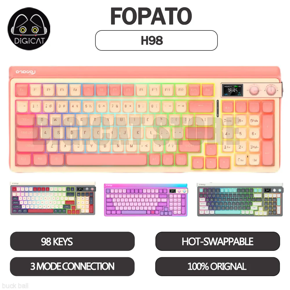 

FOPATO H98 Mechanical Gamer Keyboard With TFT Screen 3 Mode USB/2.4G/Bluetooth Wireless Keyboard Hot Swap 98 Key RGB Keyboard