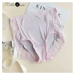 Mulberry Silk Women's Sexy Silk Briefs Lace Underpants Hip Wrap Breathable Medium Waist Flat Pants Lingerie Cute  Panties