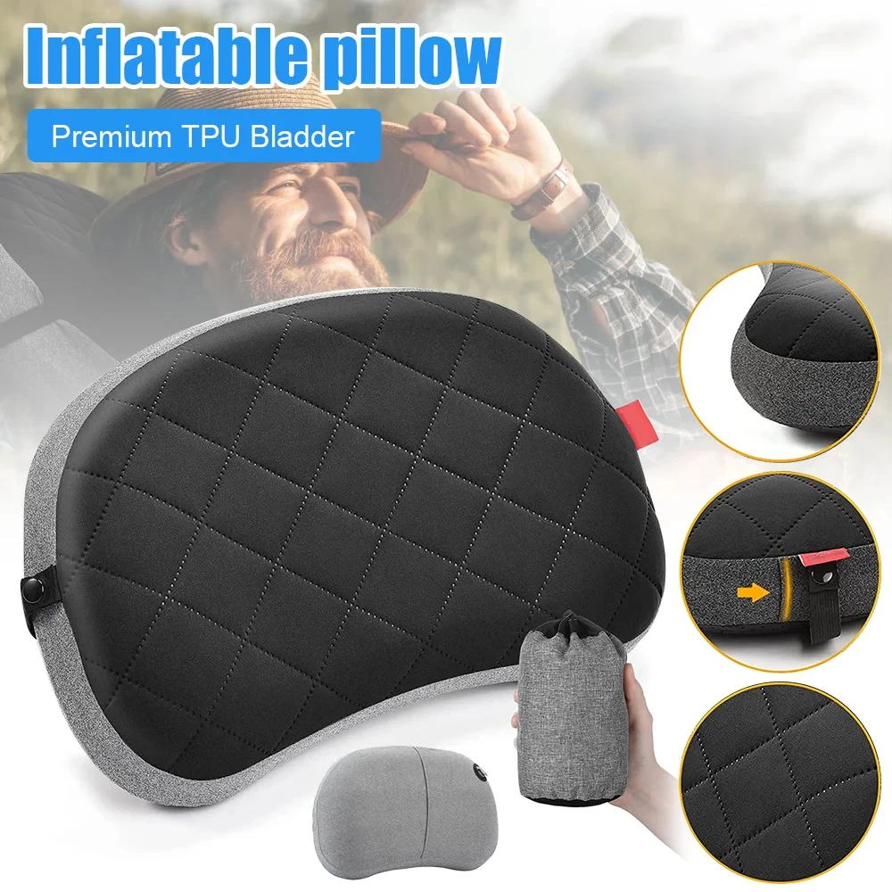 Portable Camping Inflatable Pillow Ultralight Travel Neck Pillow Outdoor Soft Comfortable Sleep Pillow Car Office Headrest