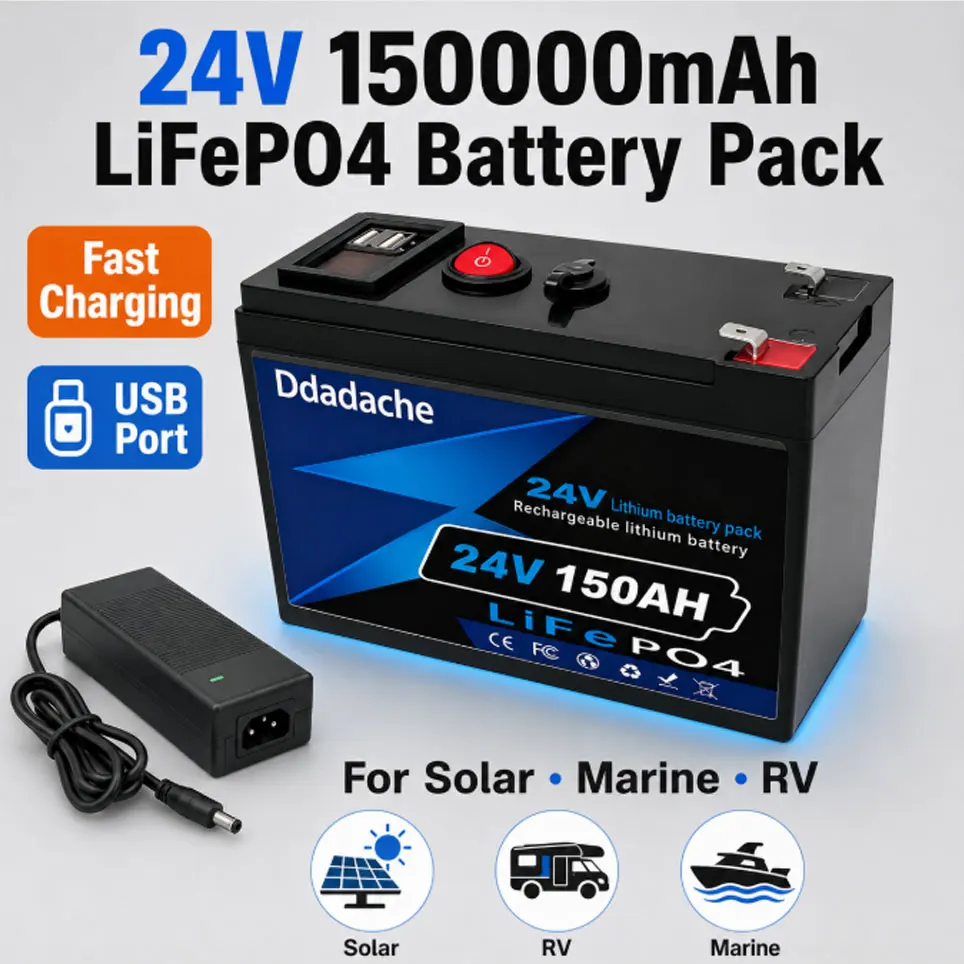 24V 150Ah wiederaufladbare LiFePO4 Deep-Cycle-Batterie, 4000+ Zyklen, Lithium-Eisenphosphat-Batterie für Solarpanel, Windgenerator, Elektrofahrzeuge, Beleuchtung, kleine USV-Stromversorgung