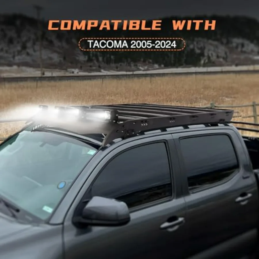 حامل أمتعة سلة البضائع رف السقف العلوي لـ 20052023 نماذج Tacoma 2nd Gen 3rd Gen Double Cab مع متكامل 4x18W LED L #2