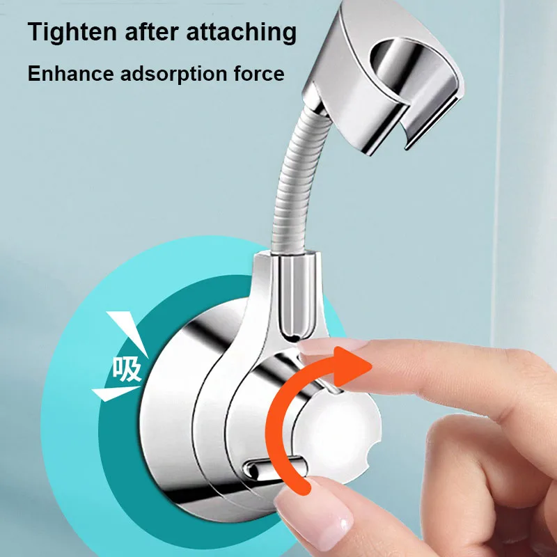 Verstellbarer Duschkopfhalter, selbstklebende Wandhalterung ohne Bohren, 120 ° Flexibler, silber/schwarzer Badezimmerhalter – Detail 7