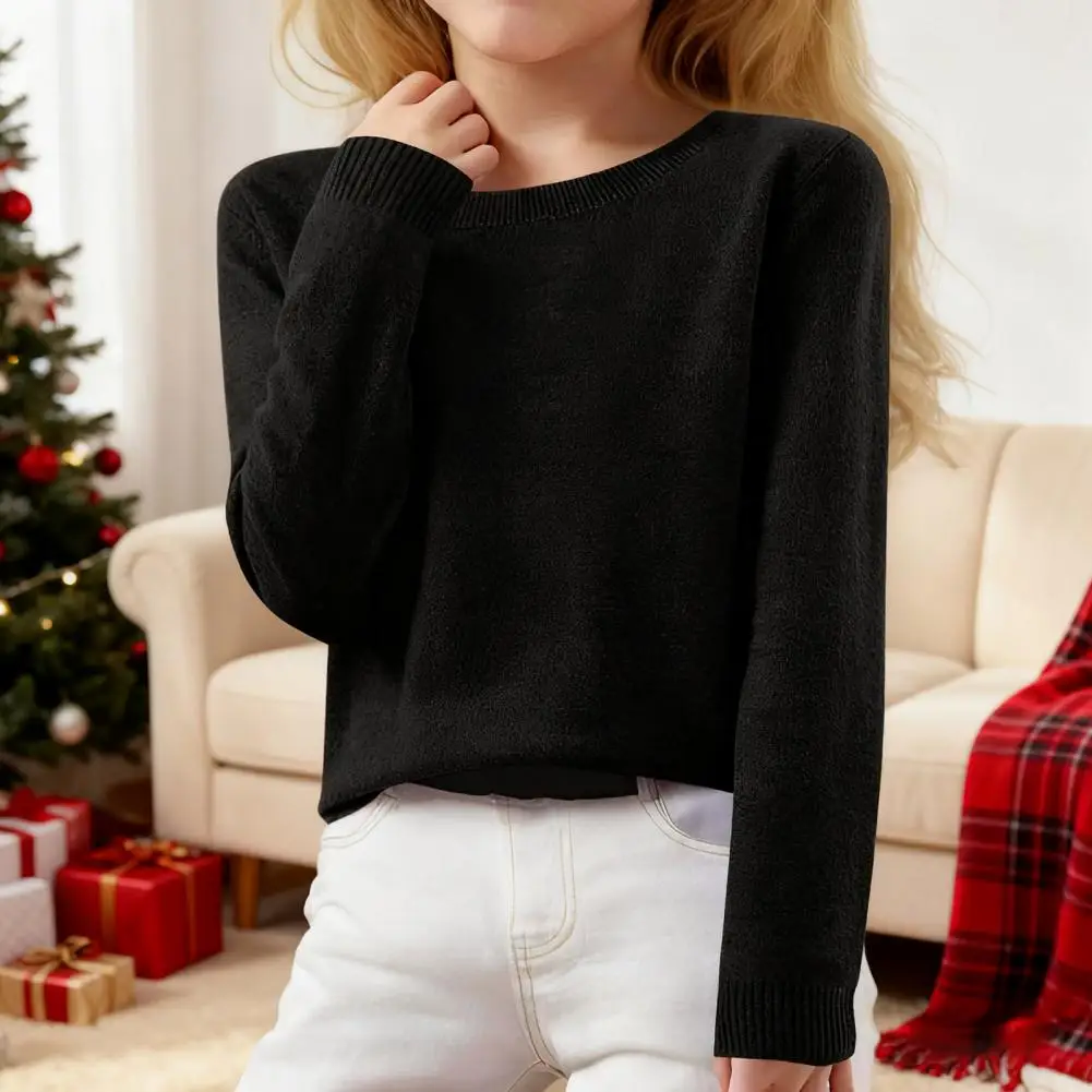 

Kids Tops Cozy Kids Sweater Collection Ribbed Trim Long Sleeve Pullover Tops for Wear Solid Colors Lightweight Wool for Fall